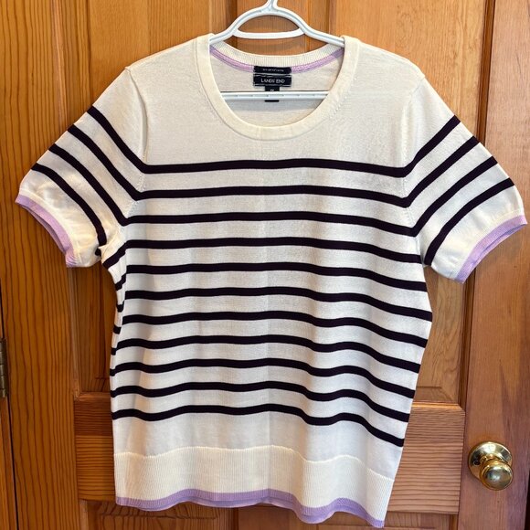Lands' End Women's 100% Supima Cotton Striped Purple Top & Cardigan Set NWOT - Picture 3 of 16